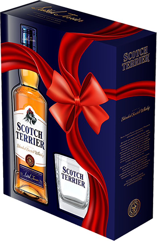 Скотч Терьер Купажированный Виски в подарочной упаковке со стаканом 0.7 л